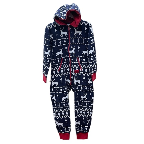 Tipsy Elves Men’s Reindeer Sweatshirt Jumpsuit SZ M Navy Red White - Picture 3 of 7